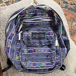 JanSport Navy Backpack with Multicolor Geometric Print